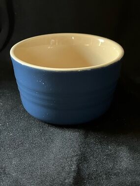 Le Crueset  Blue Ramekin Dish Cream Interior